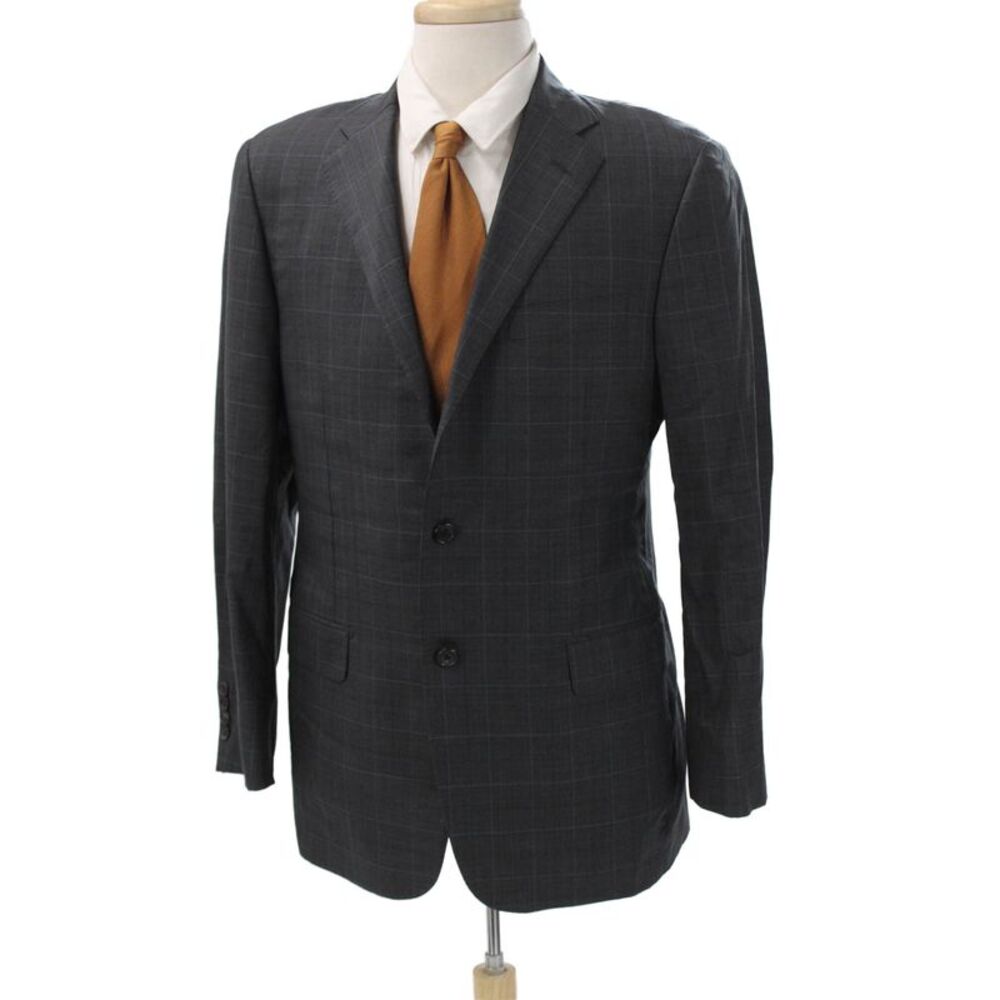Hickey Freeman for Nordstrom Mens Dark Gray Check Linen Suit Jacket Size 40